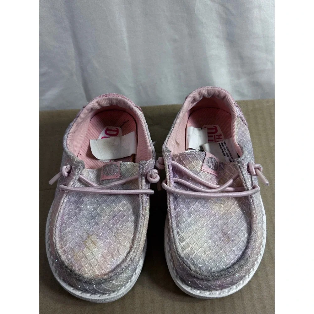 Hey Dude Wendy T Mermaid Shimmer Size 7 Coral Pink Multi Glitter Shoes Kids